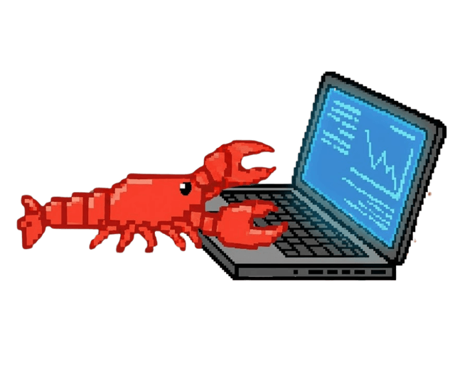 OpenClaw lobster at laptop